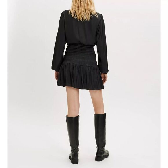 NWT Maje Rovely Black Satin Mini Dress FR 38 (US M) NWT MSRP $345 - Picture 3 of 13